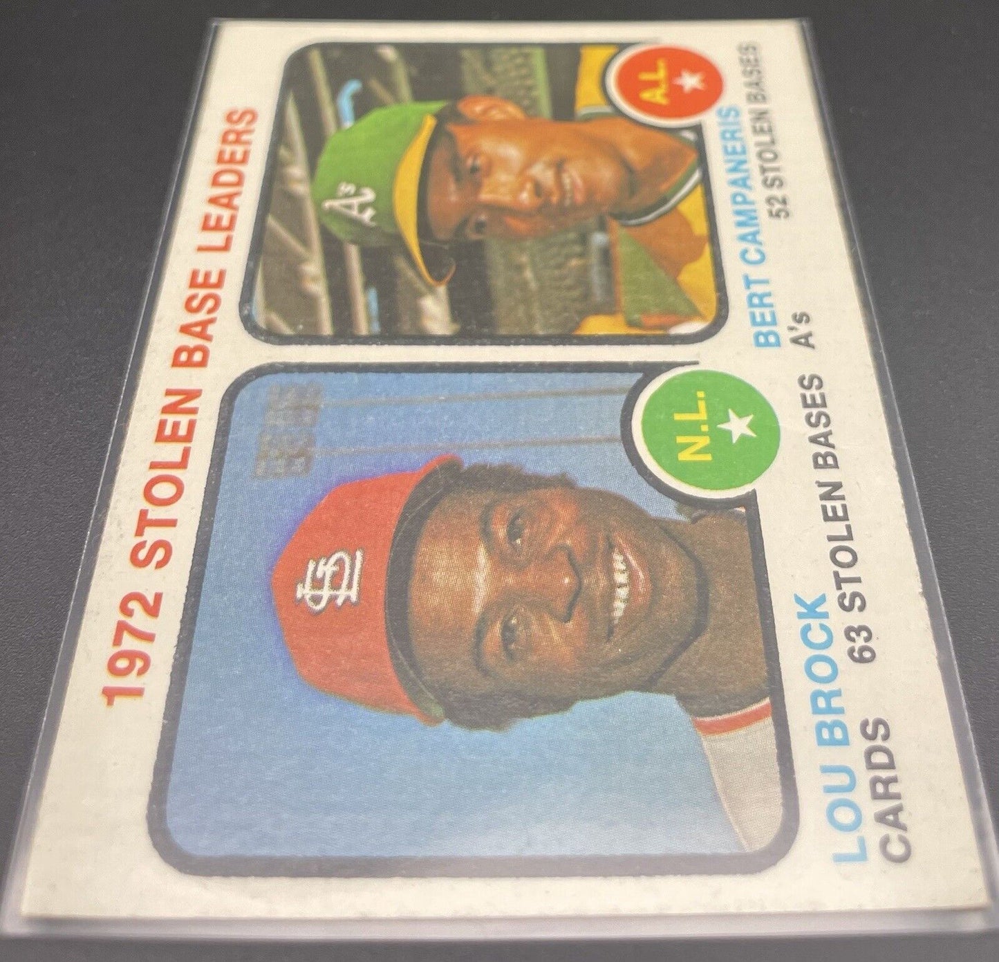 Lou Brock & Bert Campaneris 1973 Topps #64 1972 Stolen Base Leaders 