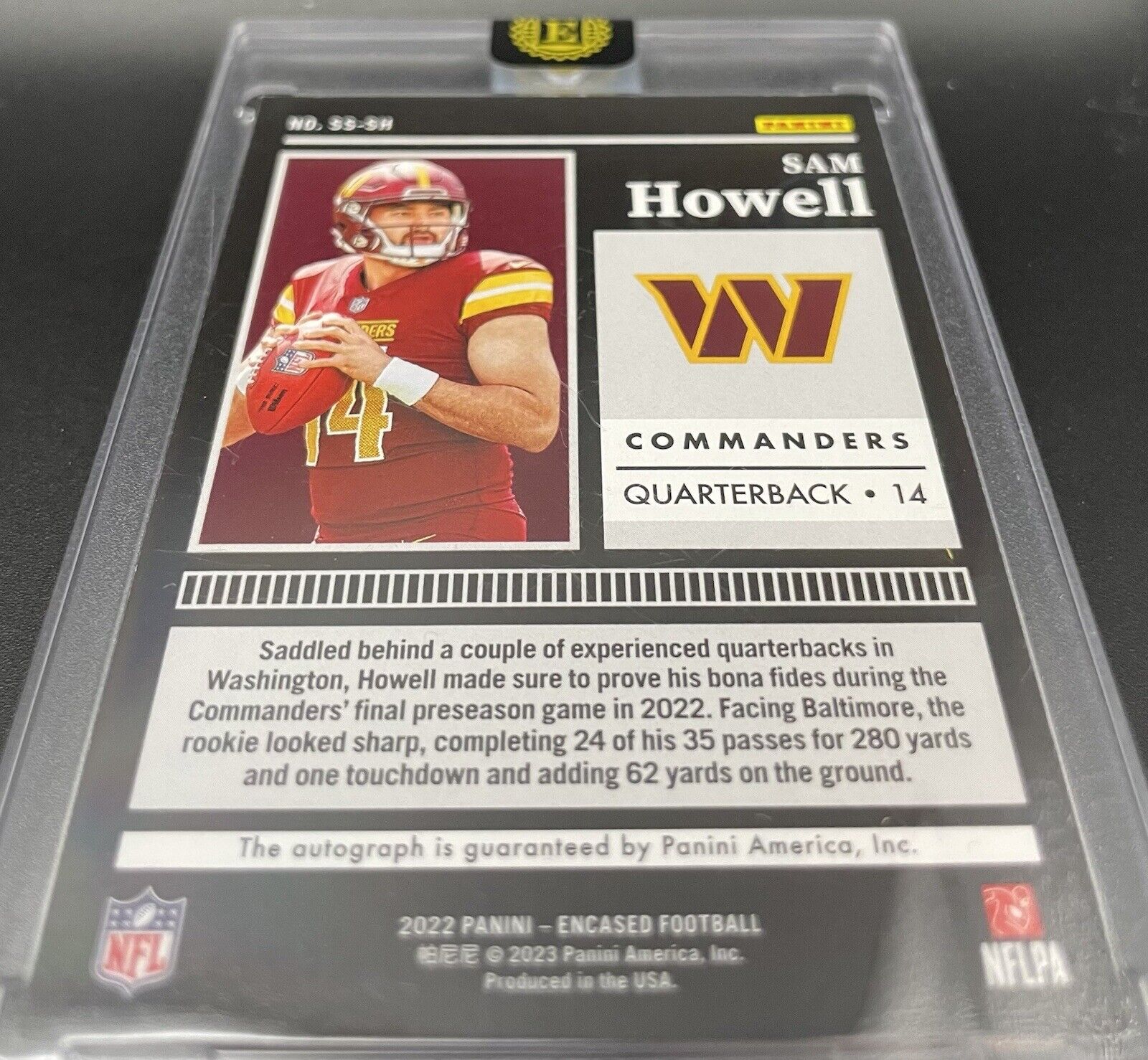 2022 Panini Encased Sapphire #SS-SH Sam Howell RC Auto /25 Washington Commanders