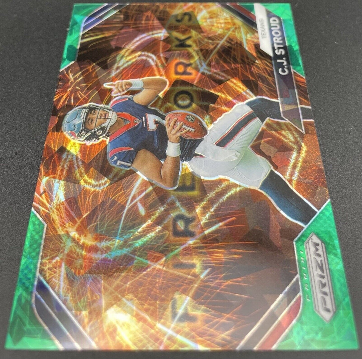 C J Stroud 2023 Panini Prizm #F-10 Fireworks RC Green Wave Houston Texans 