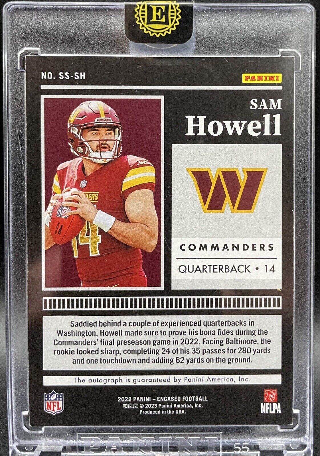 2022 Panini Encased Sapphire #SS-SH Sam Howell RC Auto /25 Washington Commanders