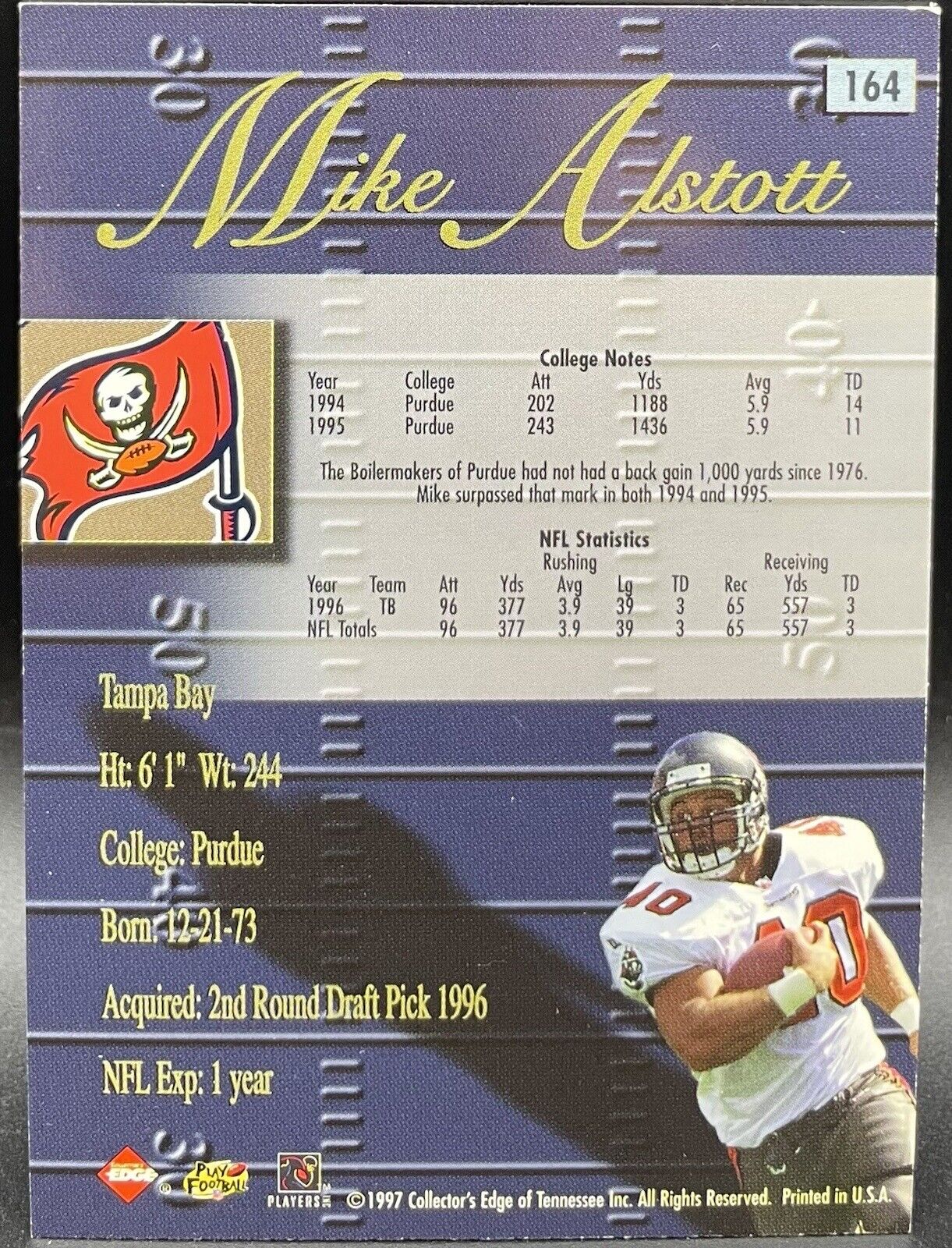 Mike Alstott Rookie 1997 Collectors Edge #164 Tampa Bay Buccaneers