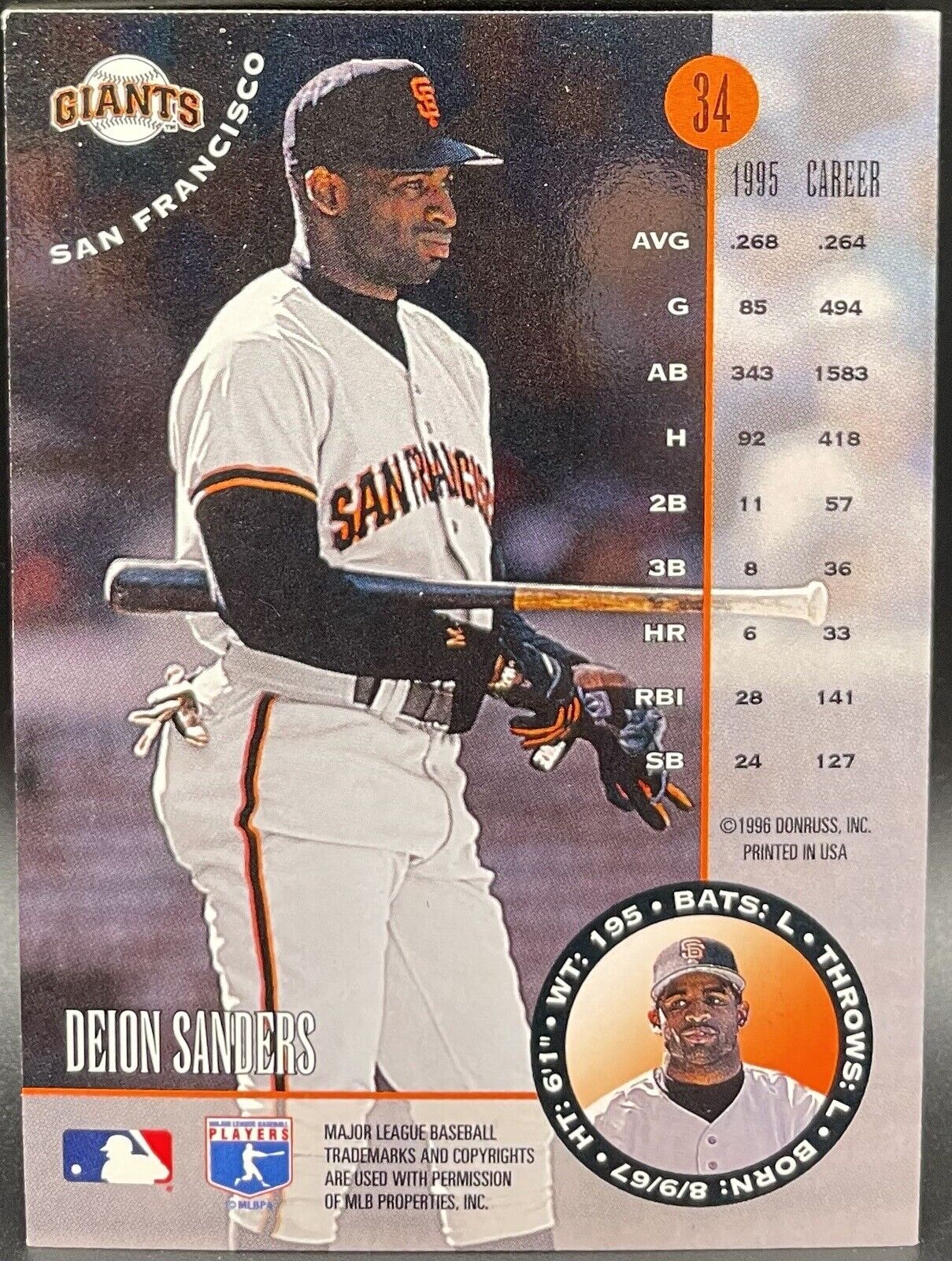 Deion Sanders 1996 Donruss #34 Leaf San Francisco Giants