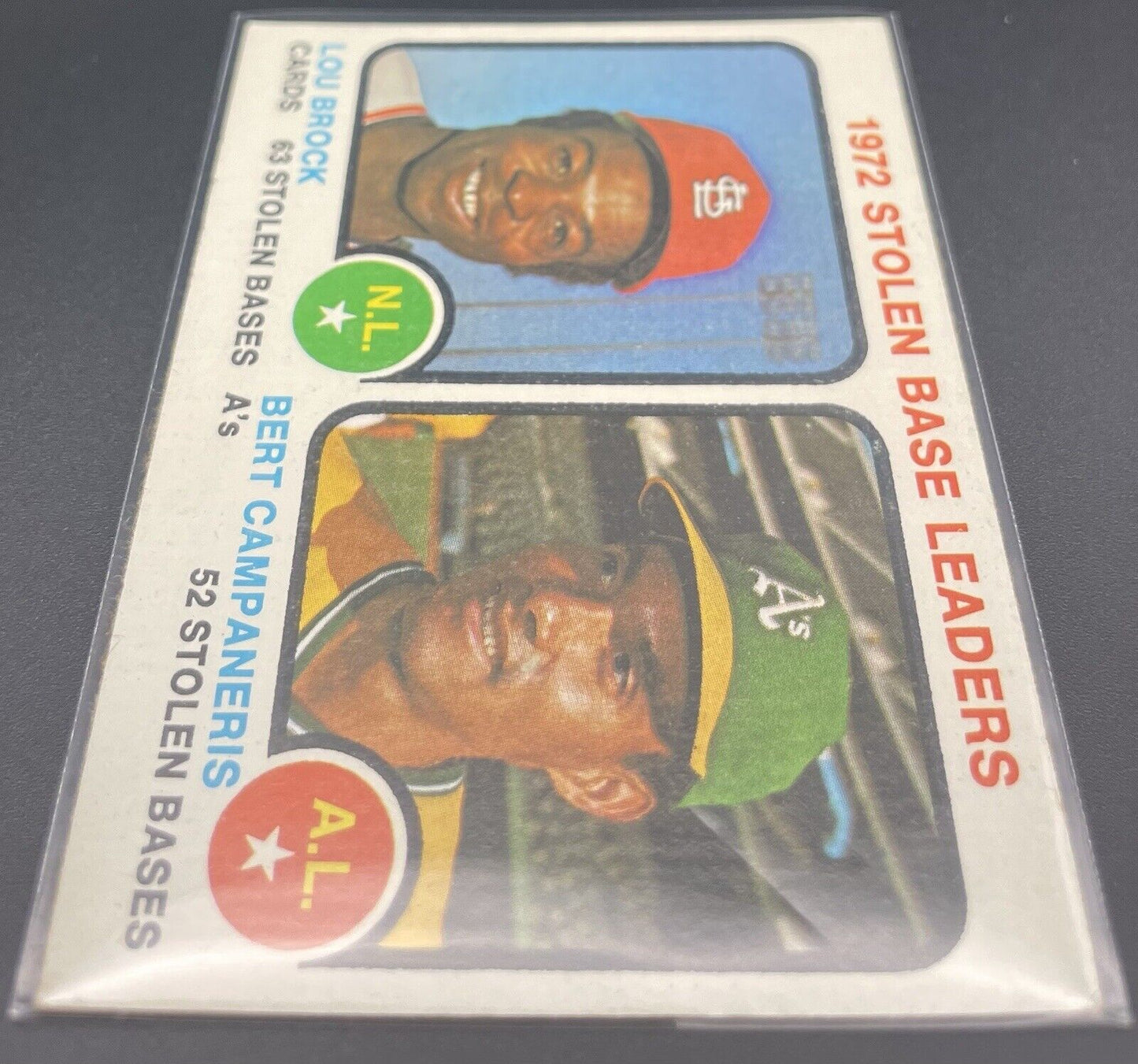 Lou Brock & Bert Campaneris 1973 Topps #64 1972 Stolen Base Leaders 