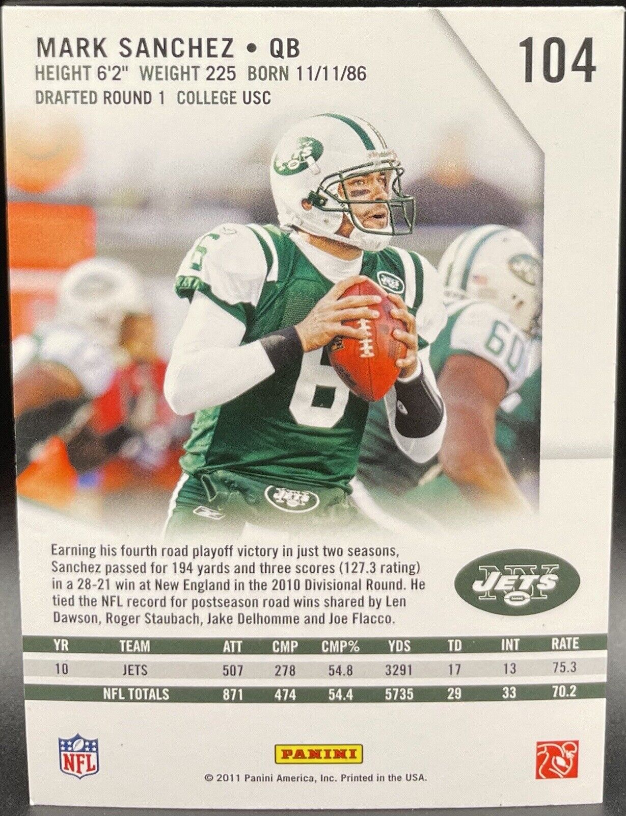 Mark Sanchez 2011 Panini #104 Rookie Stars Longevity New York Jets