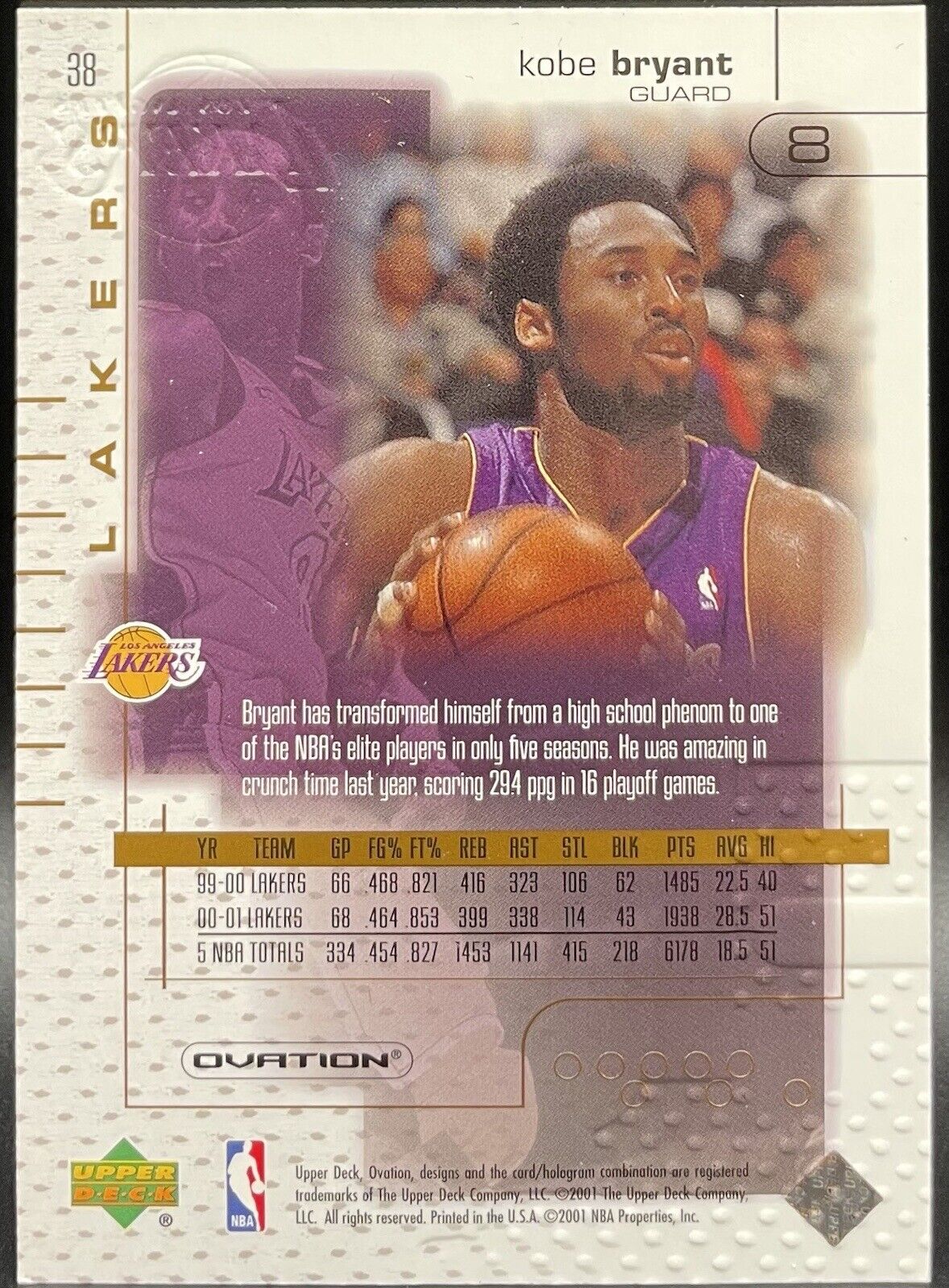 Kobe Bryant 2001 Upper Deck Ovation #38 Kers Los Angeles Lakers bronze