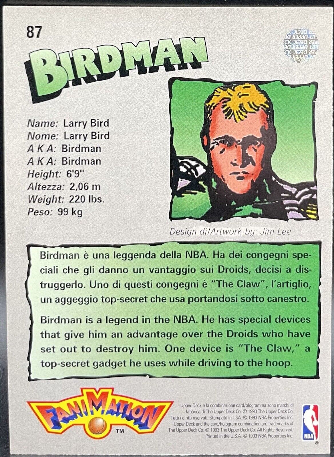 1993 Upper Deck Fani Mation Larry Bird # 87 BIRDMAN Boston Celtics🔥