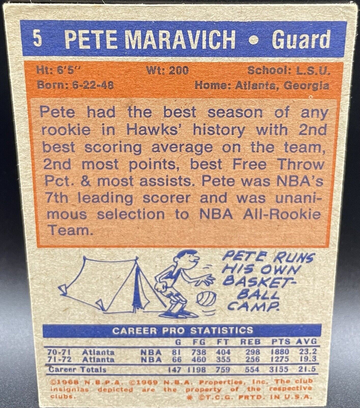 Pete Maravich (Pistol Pete) 1972 Topps #5 HOF Atlanta Hawks