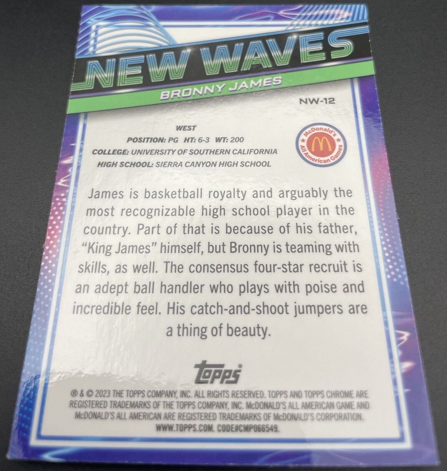 Bronny James 2023 Topps New Waves #NW-12 Blue Mcdonald’s All-American Games￼