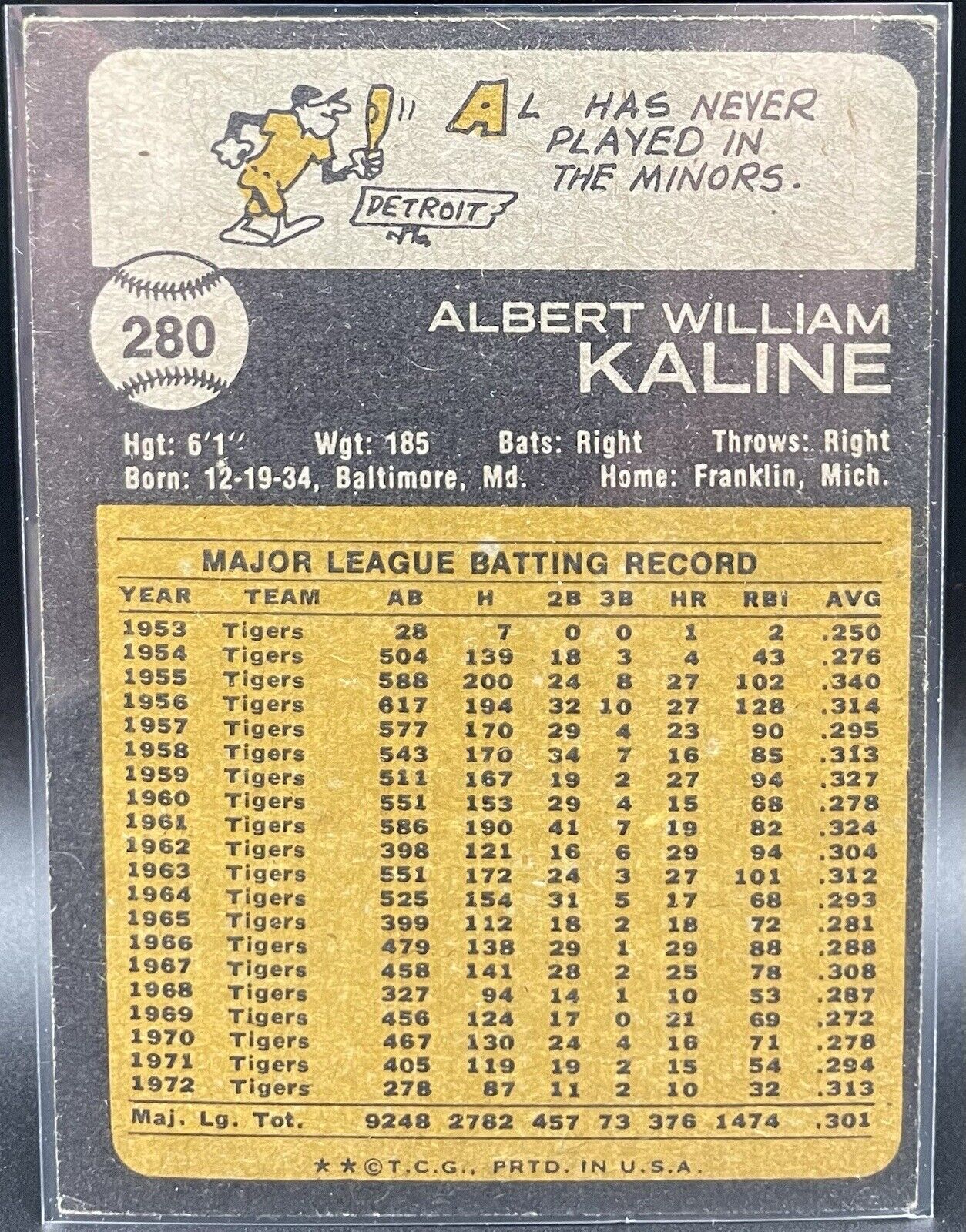 AL Kaline 1973 Topps #280 Detroit Tigers !!