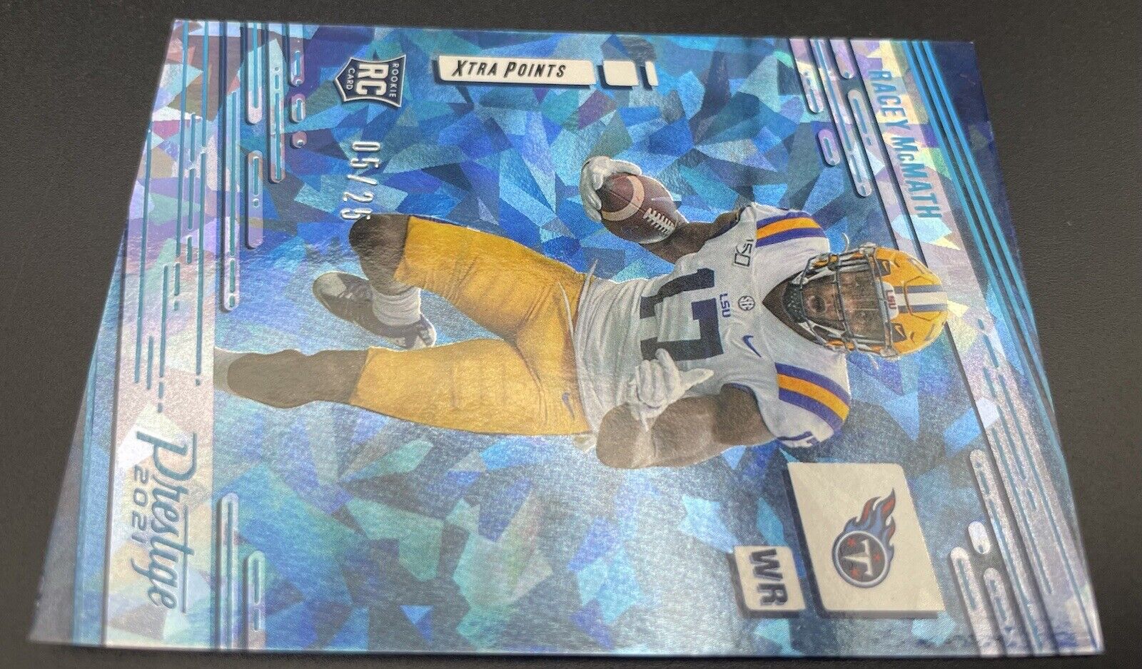 Racey McMath 2021 Panini Prestige #293 RC, 05/25 Blue cracked ice Tennessee...