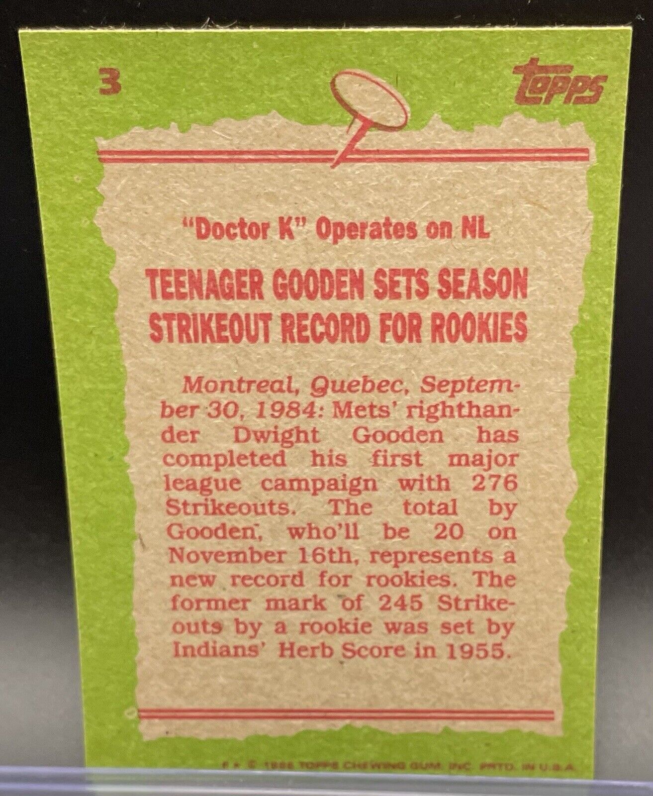1985 Topps Dwight Gooden Rookie Year #3 Record Breaker RARE CARDS💥🔥💥🔥Dr.K