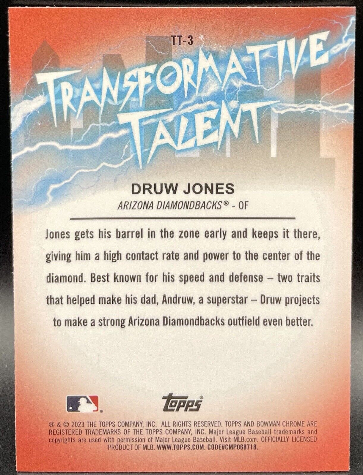 Druw Jones 2023 Bowman Draft Transformative Talent #TT-3 Arizona Diamondbacks Rc