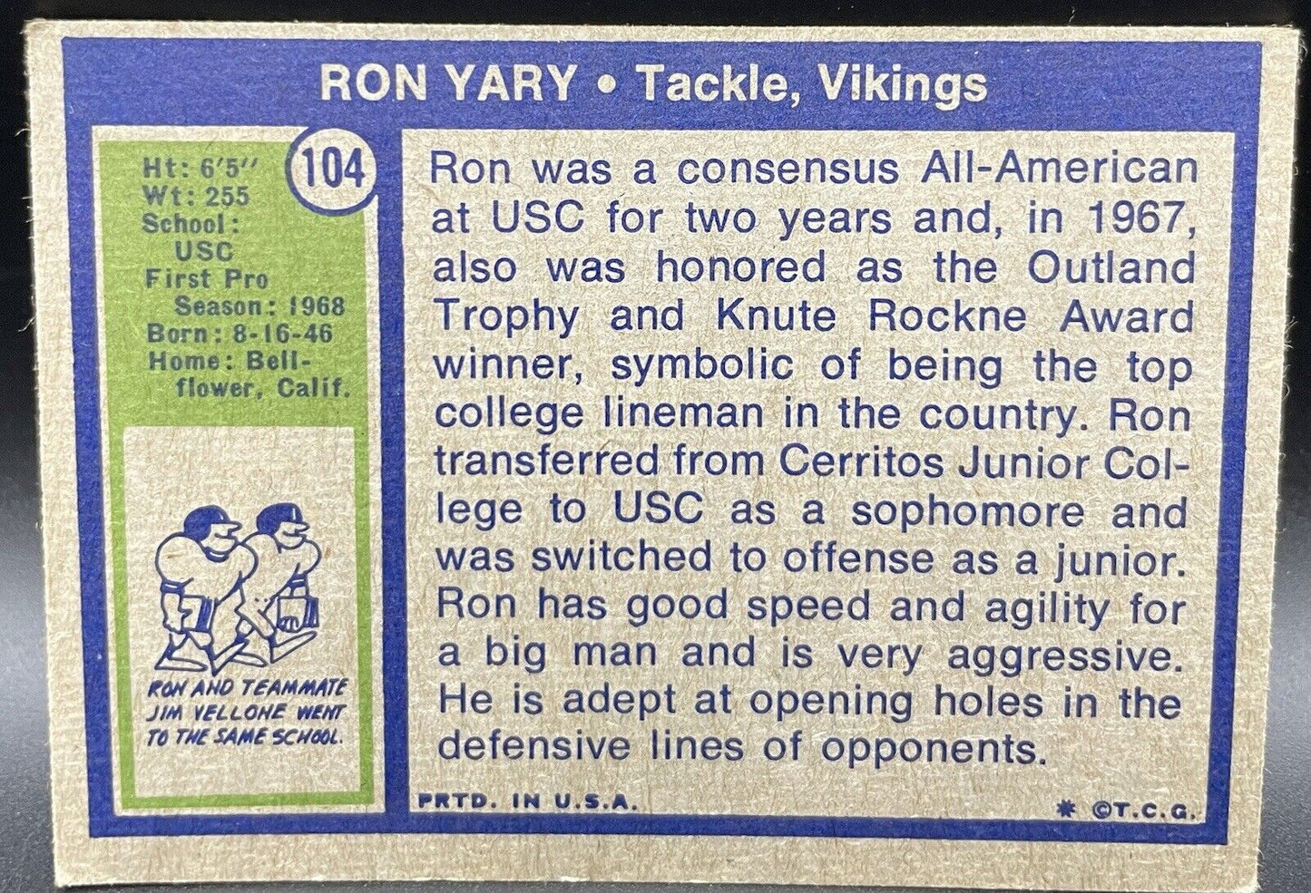 Ron Yary 1972 Topps #104 Rookie Card Minnesota Vikings  7xpro-bowl