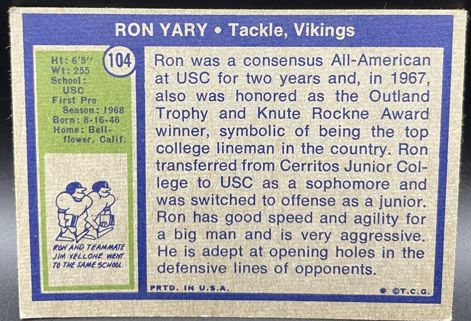 Ron Yary 1972 Topps #104 Rookie Card Minnesota Vikings  7xpro-bowl