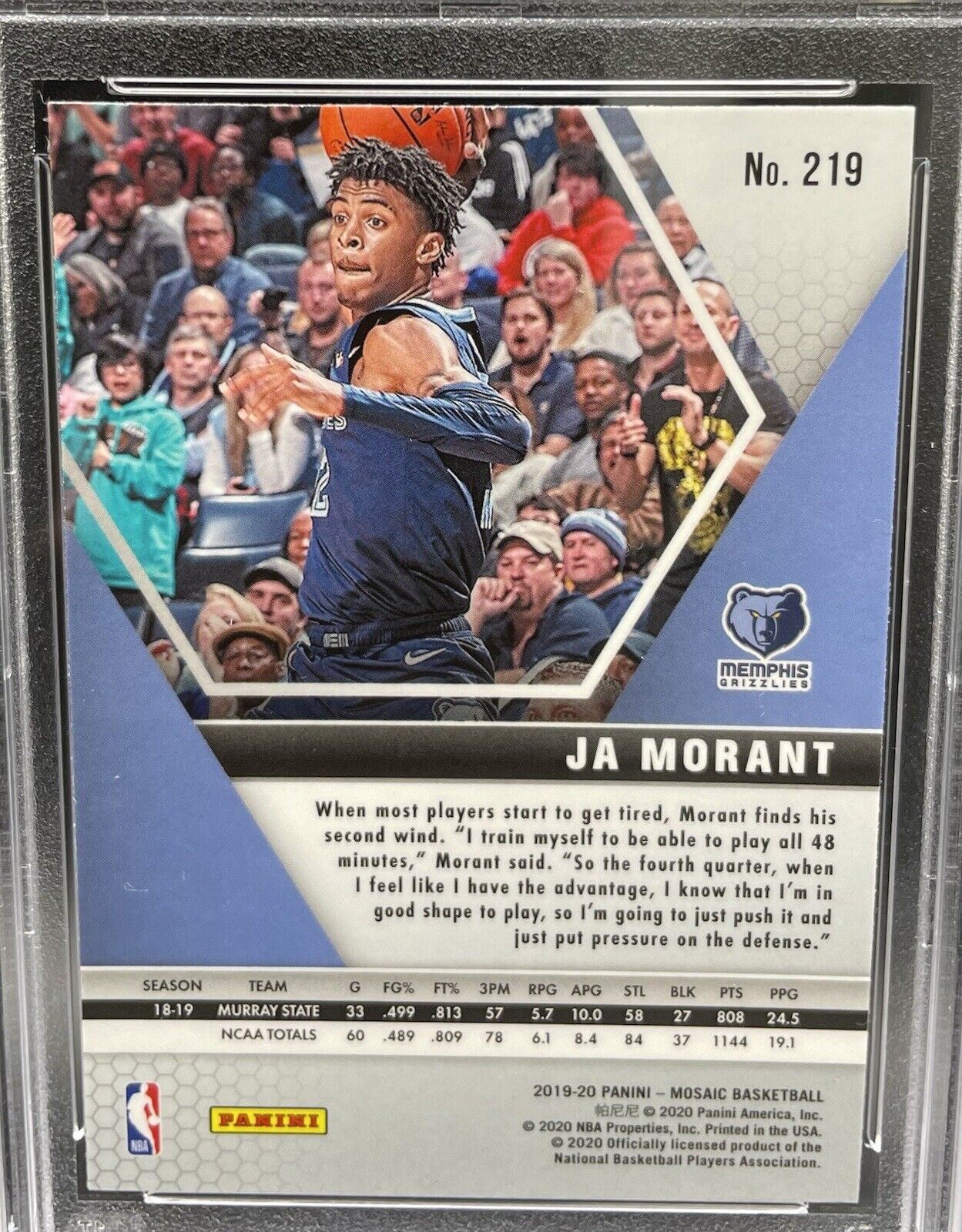 2019 Panini Mosaic JA MORANT #219 Rookie Card Memphis Grizzlies🔥￼ Throwing