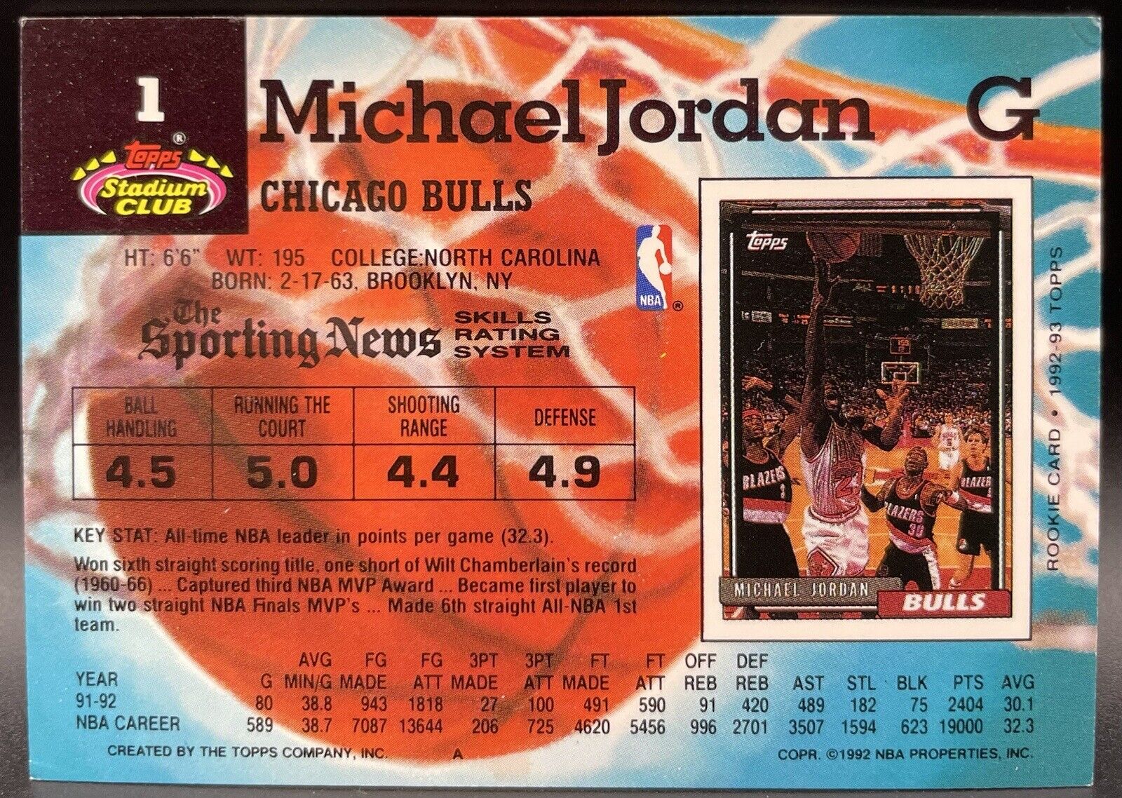 Michael Jordan 1992 Topps Stadium Club #1 Chicago Bulls