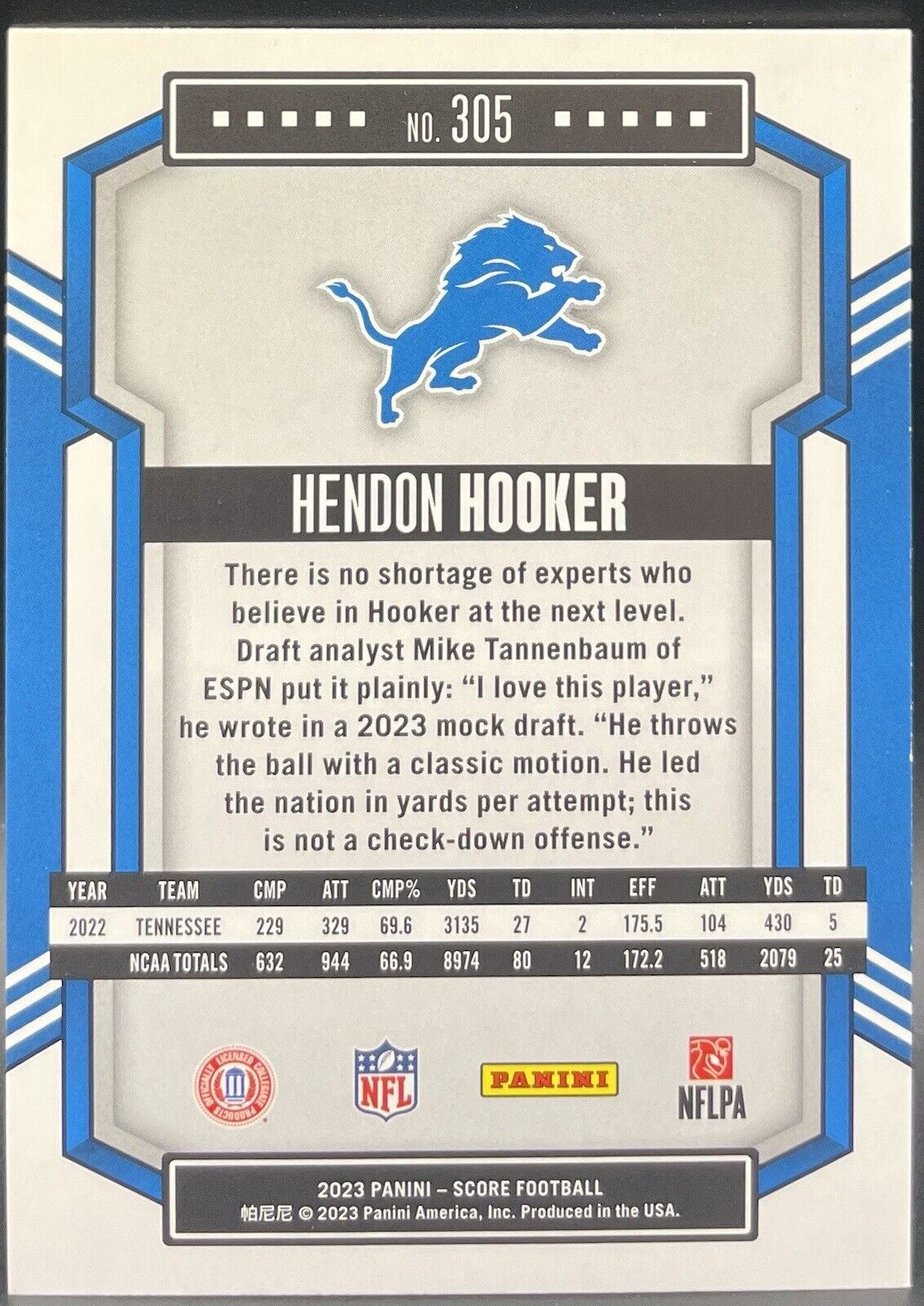 2023 Score - Rookies #305 Hendon Hooker (RC)
