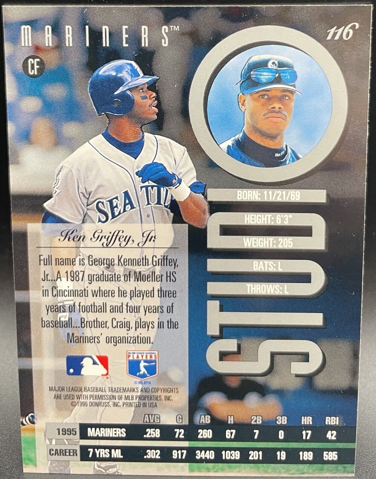 Ken Griffey Jr. 1996 Donruss Leaf Studio # 116 Seattle Mariners 