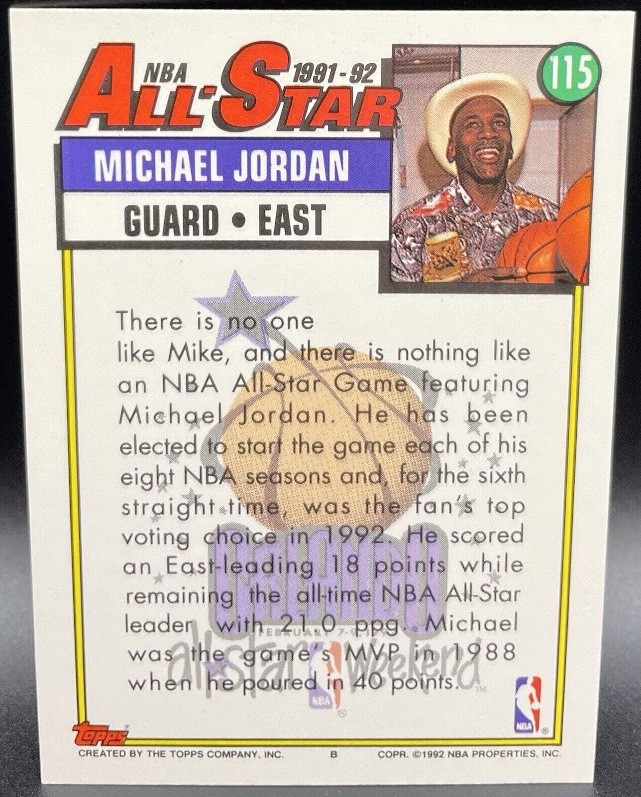 1992 Topps All star Michael Jordan #115 1991–92 Nba All-Star The Goat🔥🔥🏀