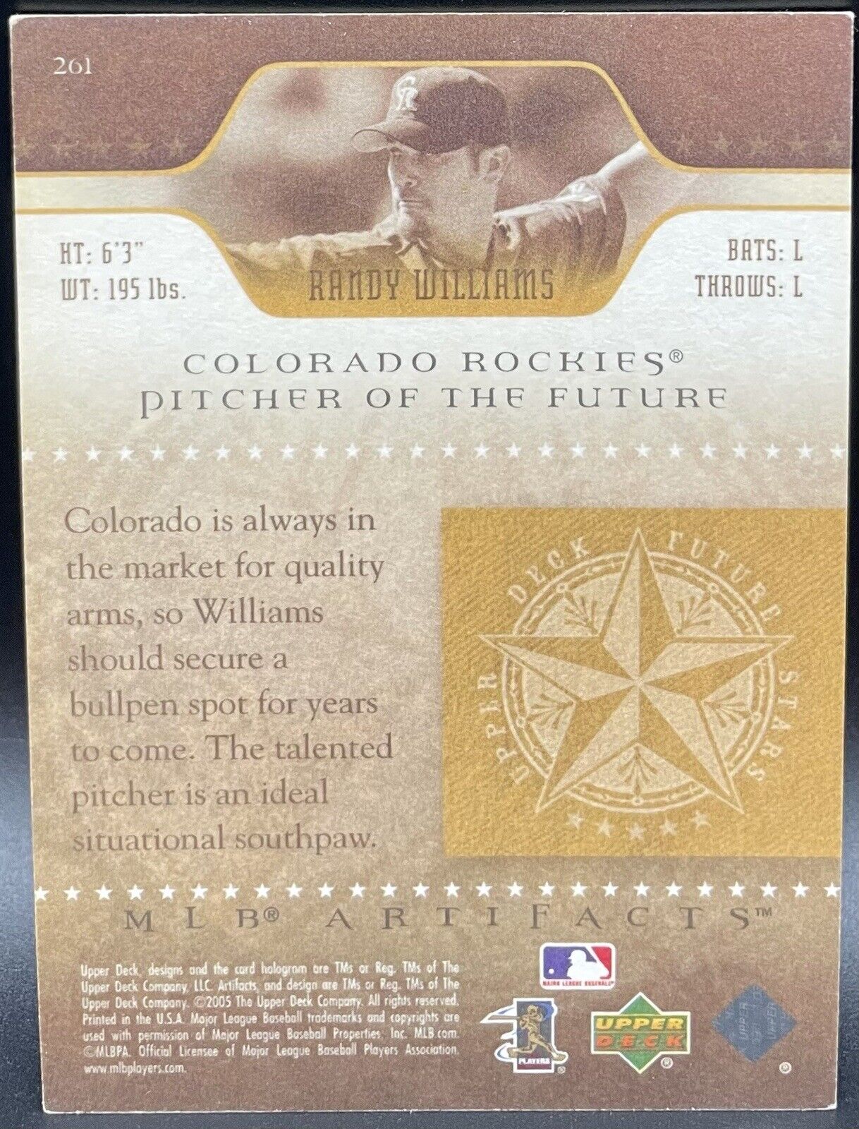 Randy Williams 2005 Upper Deck Future Stars #261 Mlb Artifacts 50/50 Rare! 