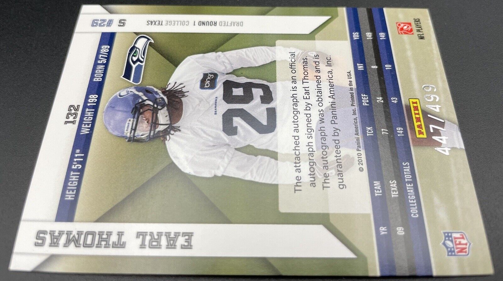 2010 Panini Epix - Rookie Signatures #132 Seattle Seahawks Earl Thomas III /499