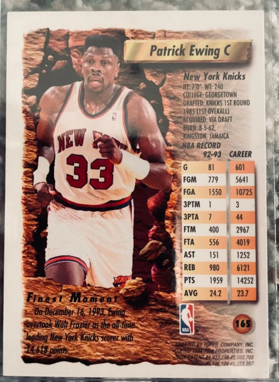 1993 Topps Finest Patrick Ewing Great Card New York Knicks HOF-Card #165