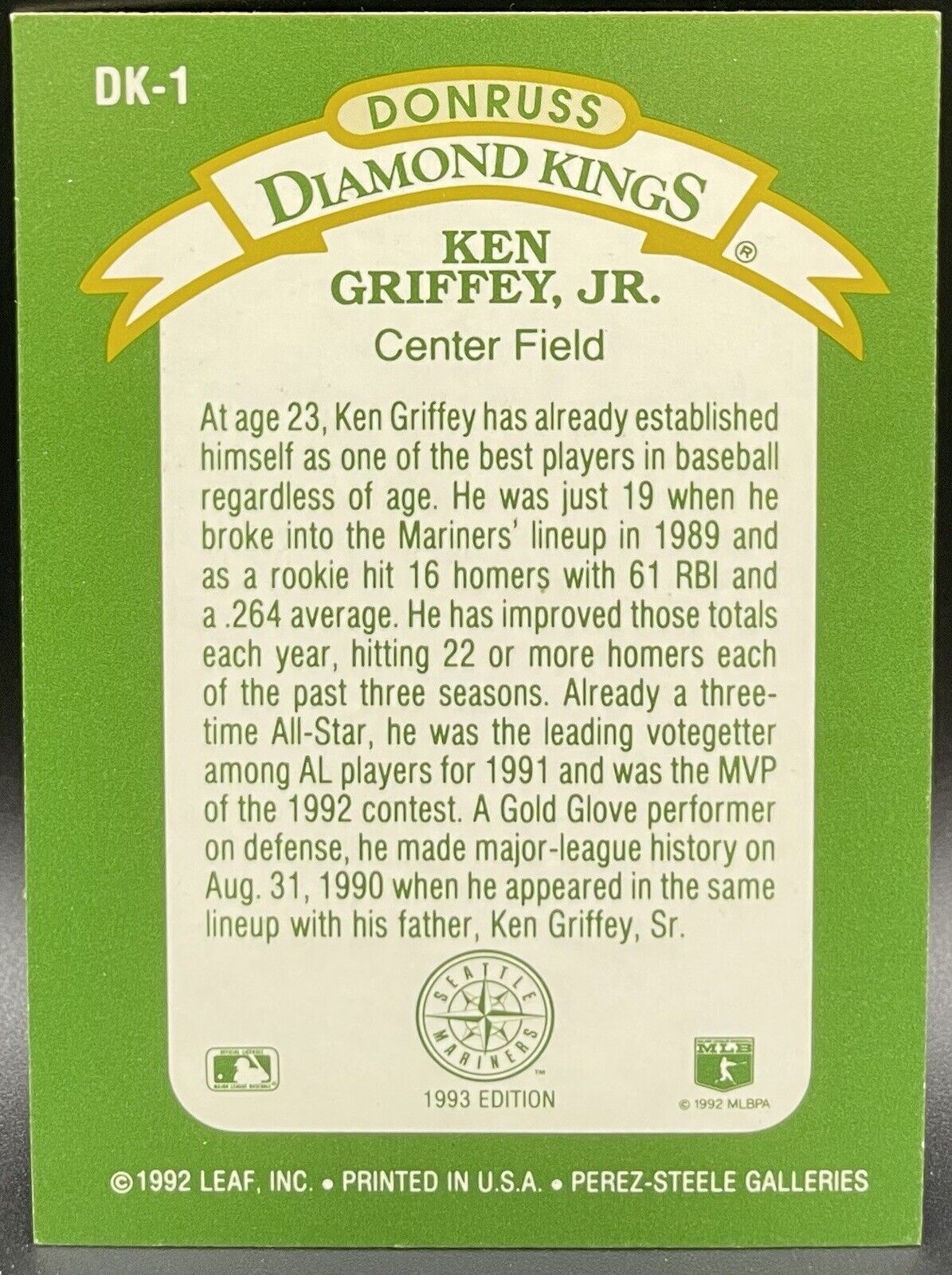 Ken Griffey Jr 1992 Leaf Donruss #DK-1 Seattle Mariners