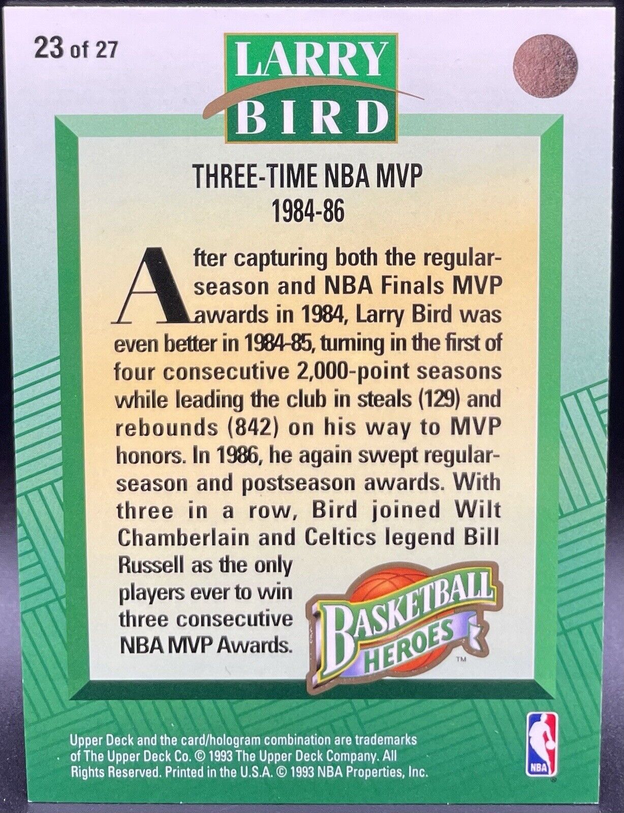 Larry Bird 1990-93 Upper Deck, HOOPS Bostin Celitics HOF Collectors Choice