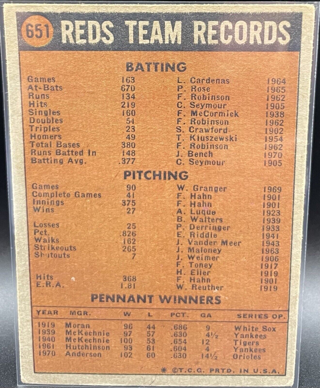 1972 TOPPS #651 CINCINNATI REDS TEAM CARD