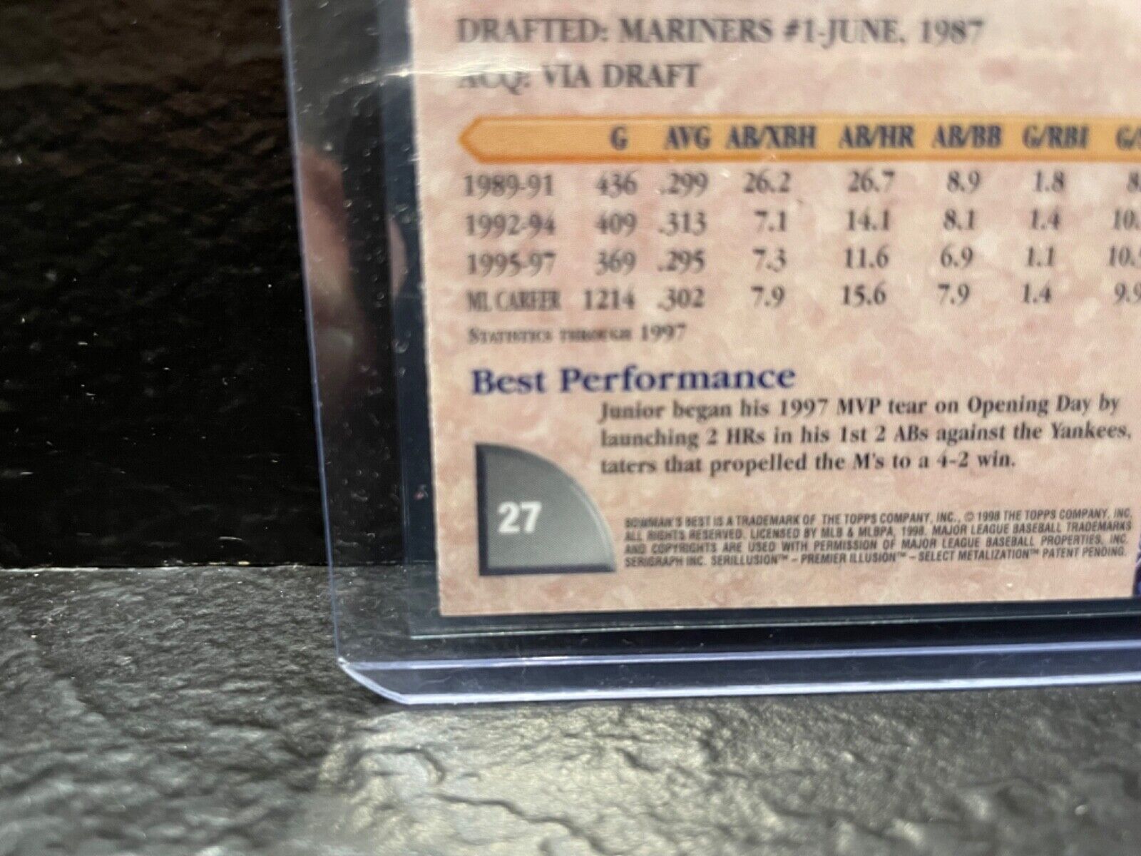 1998 Bowmans Best Ken Griffey Jr  #27 GREAT CONDITION Rare Card 💥🔥🔥💥