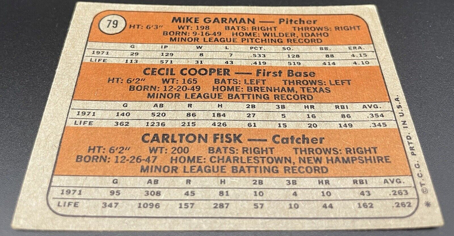 Mike Garman, Cecil Cooper, Carlton  Fisk 1973 Topps #79 Rookie Stars