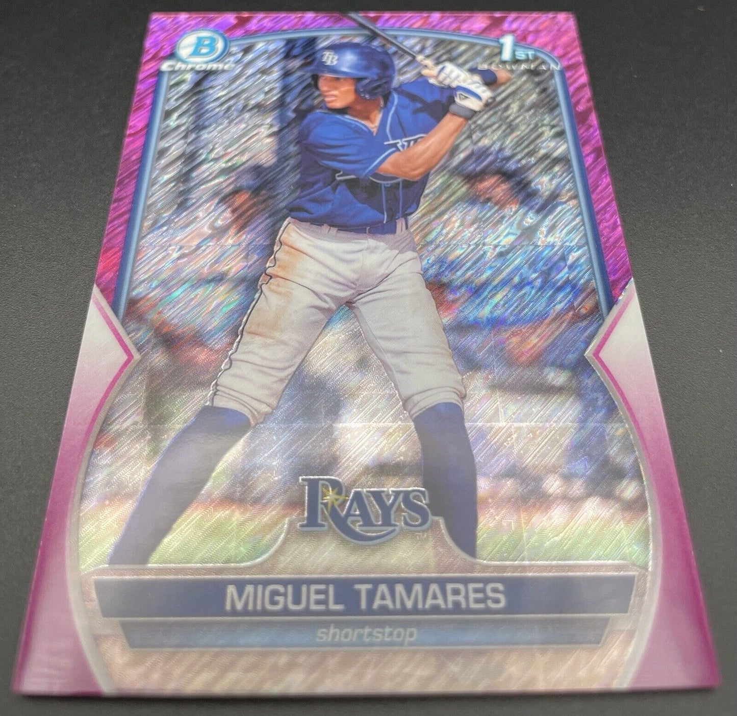 Miguel Tamares 2023 Topps Bowman #BCP-179 Chrome Pink Shimmer /199 RAYS