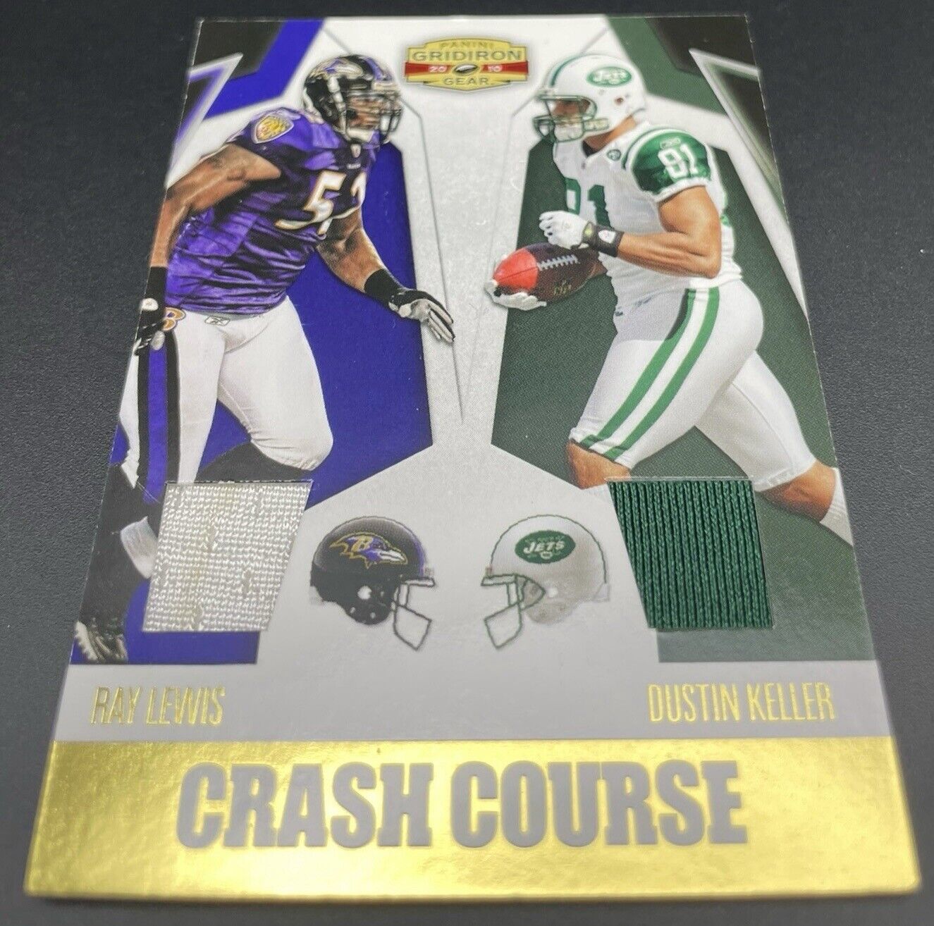 Ray Lewis & Dustin Keller 2010 Panini Gridiron Game Worn Jersey #1 Crash Course 