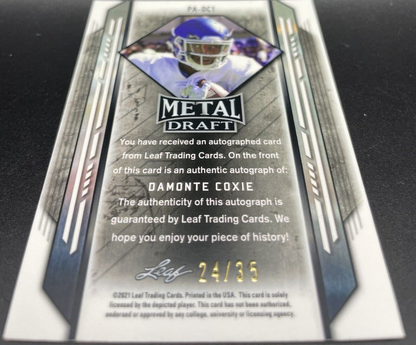 Damonte Coxie 2021 Leaf Metal #PA-DC1  Auto /35 Toronto Argonauts Metal